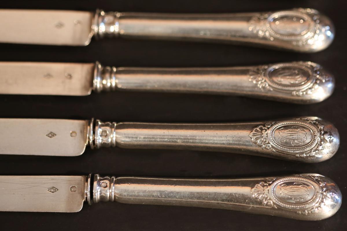 6 Dessert Knives In Sterling Silver Filled-photo-2