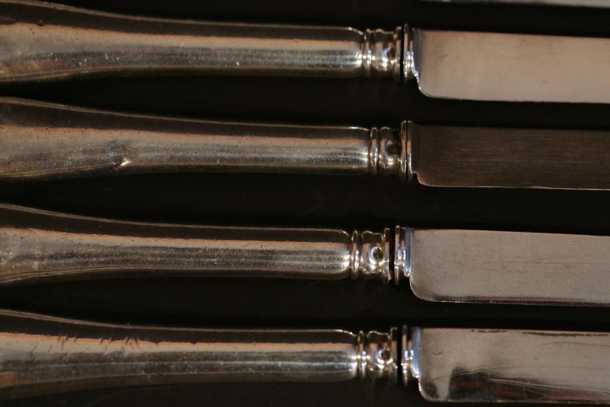 6 Couteaux à Dessert En Argent Massif Fourrés -photo-4