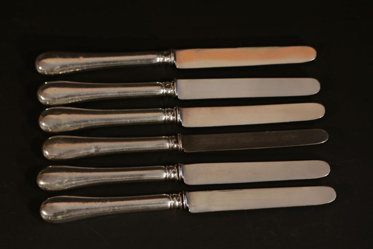 6 Dessert Knives In Sterling Silver Filled-photo-5