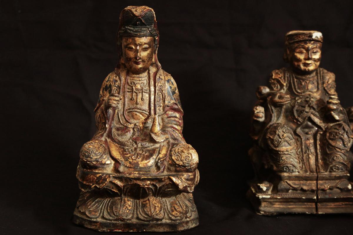 Pair Of Golden Wood Statues, Nineteenth, China