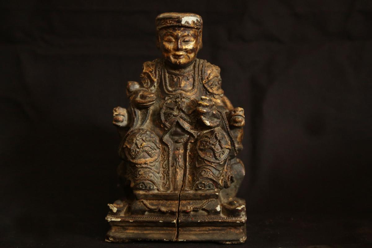 Pair Of Golden Wood Statues, Nineteenth, China-photo-4