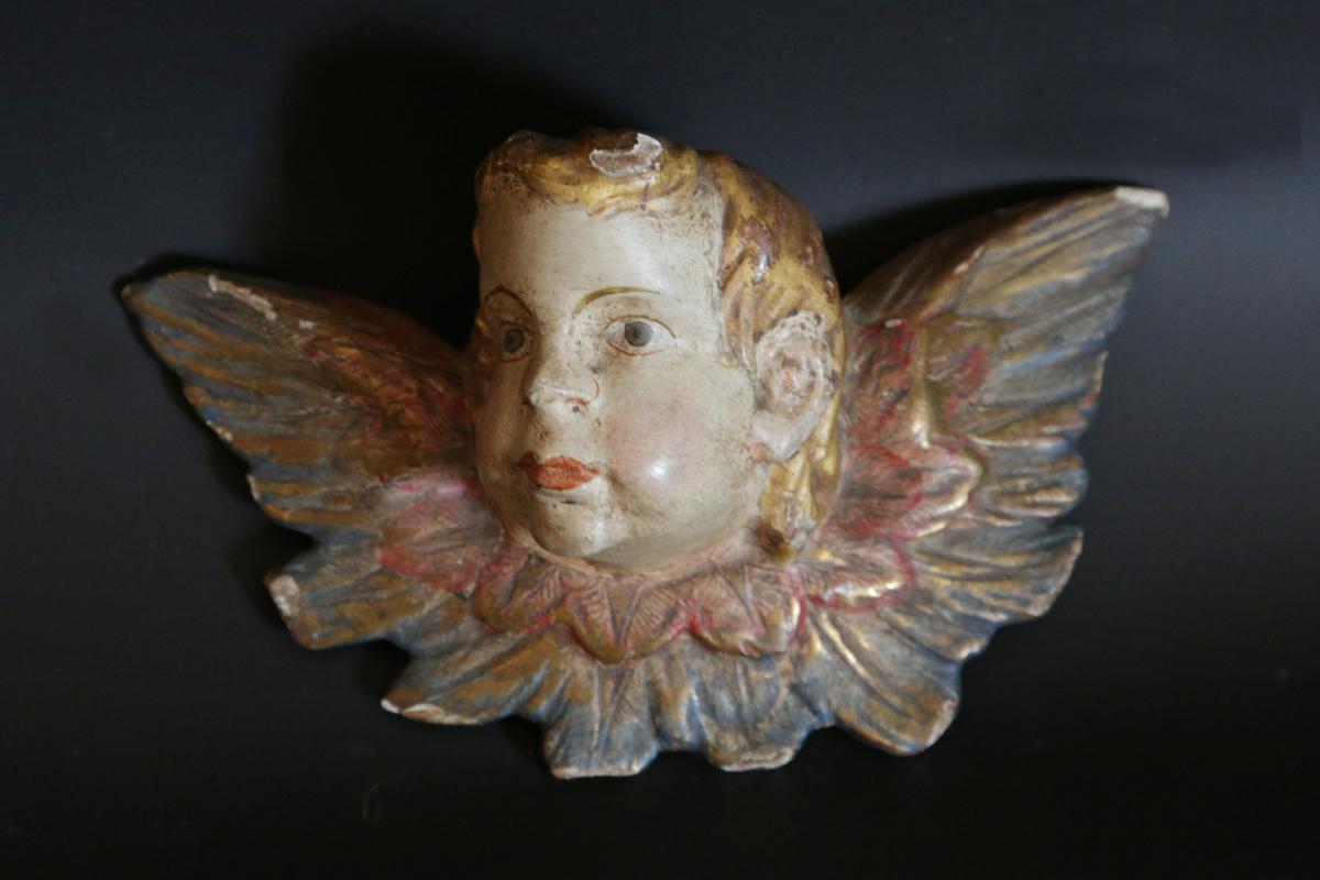Paire d'Anges d'Applique, XVIIIème Siècle, Bois Peint-photo-3