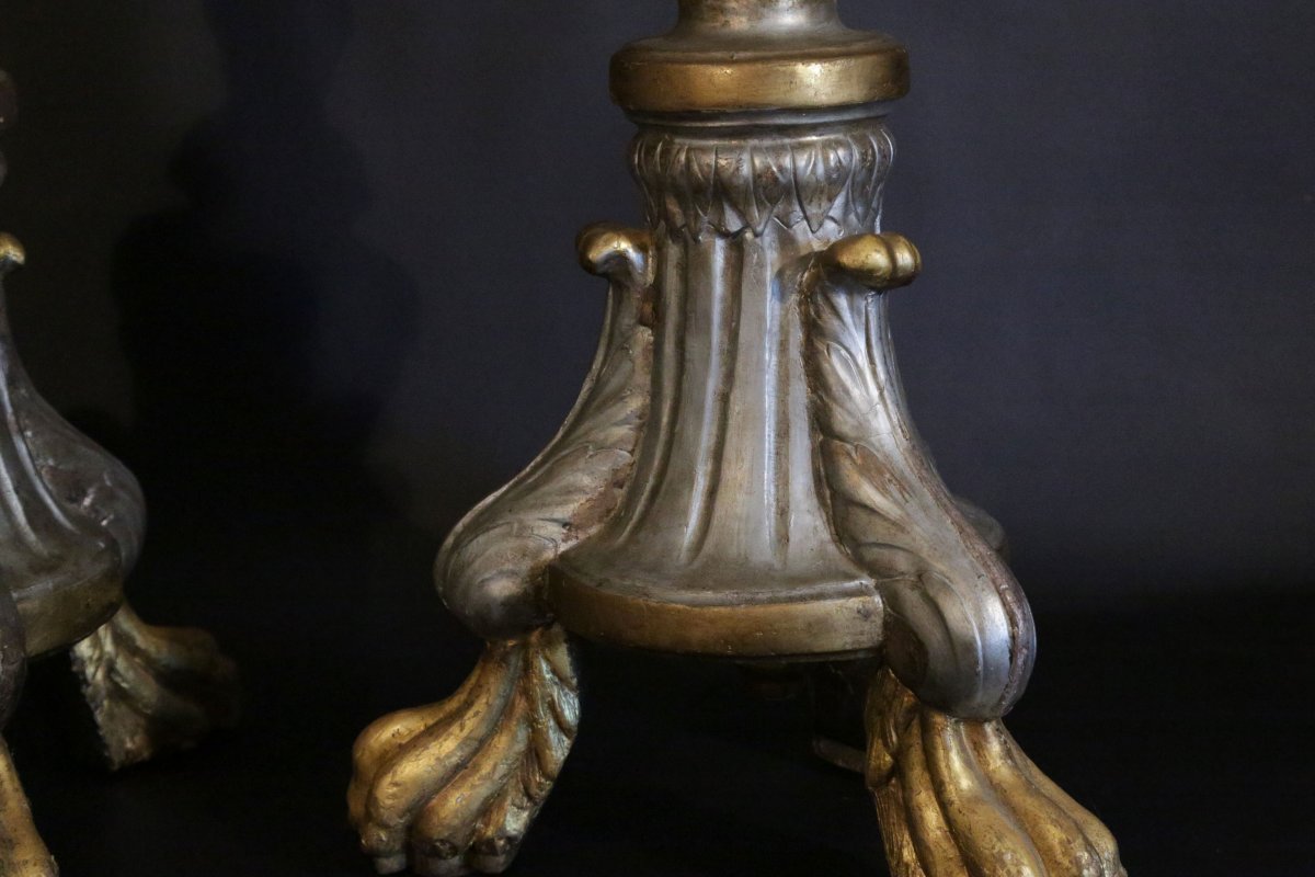 Pair Of Louis XIV Fireplace In Golden And Silver Wood, Early Eighteenth-photo-4