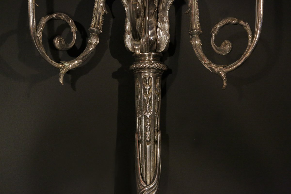 Pair Of Silver Bronze Wall, Louis XVI, 18th Century-photo-1