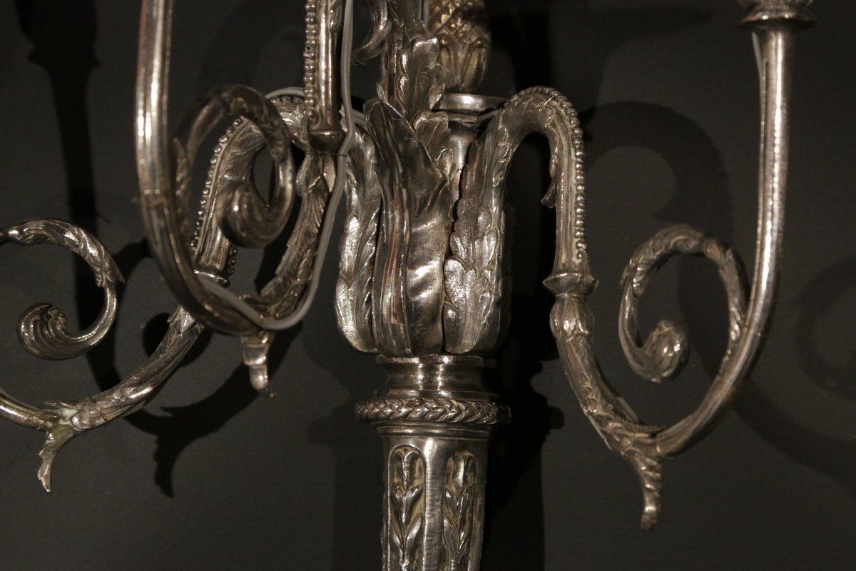 Paire d'Appliques En Bronze Argenté, Louis XVI, époque XVIIIème Siècle -photo-2