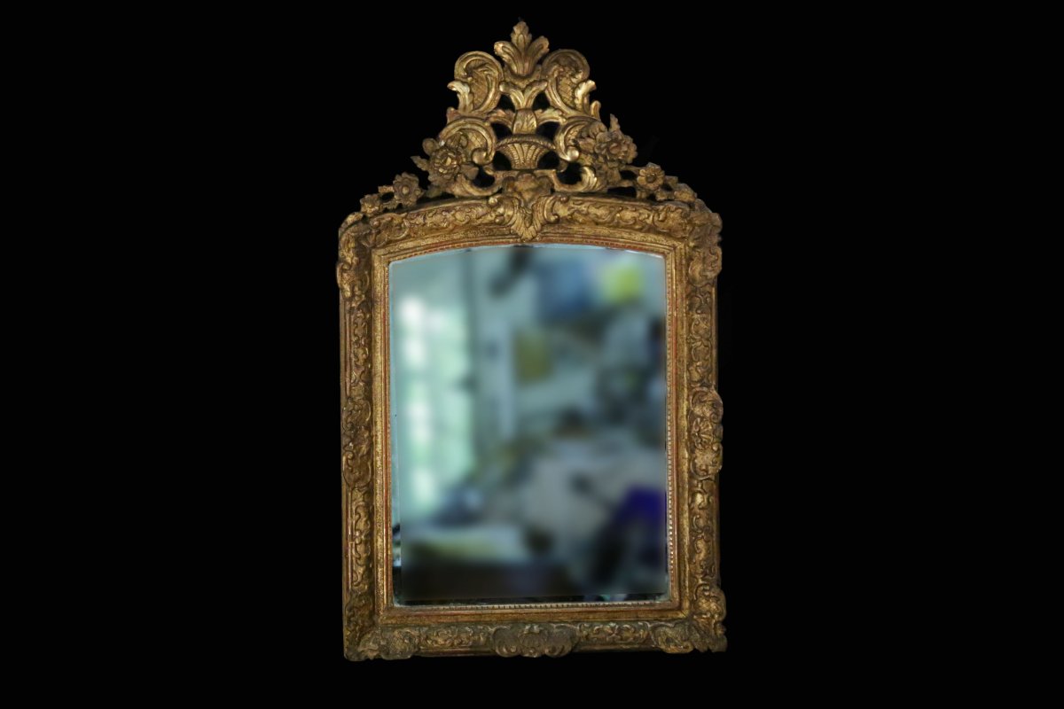 Miroir Régence En Bois Doré, XVIIIème, Miroir Mercure, Dorure d'époque -photo-2