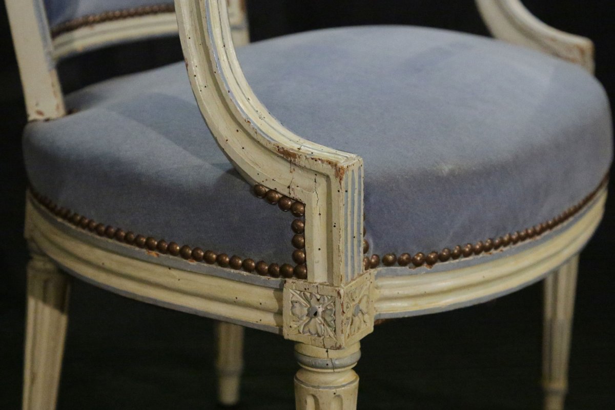 Directoire Armchair, White Patina End 18th -photo-3