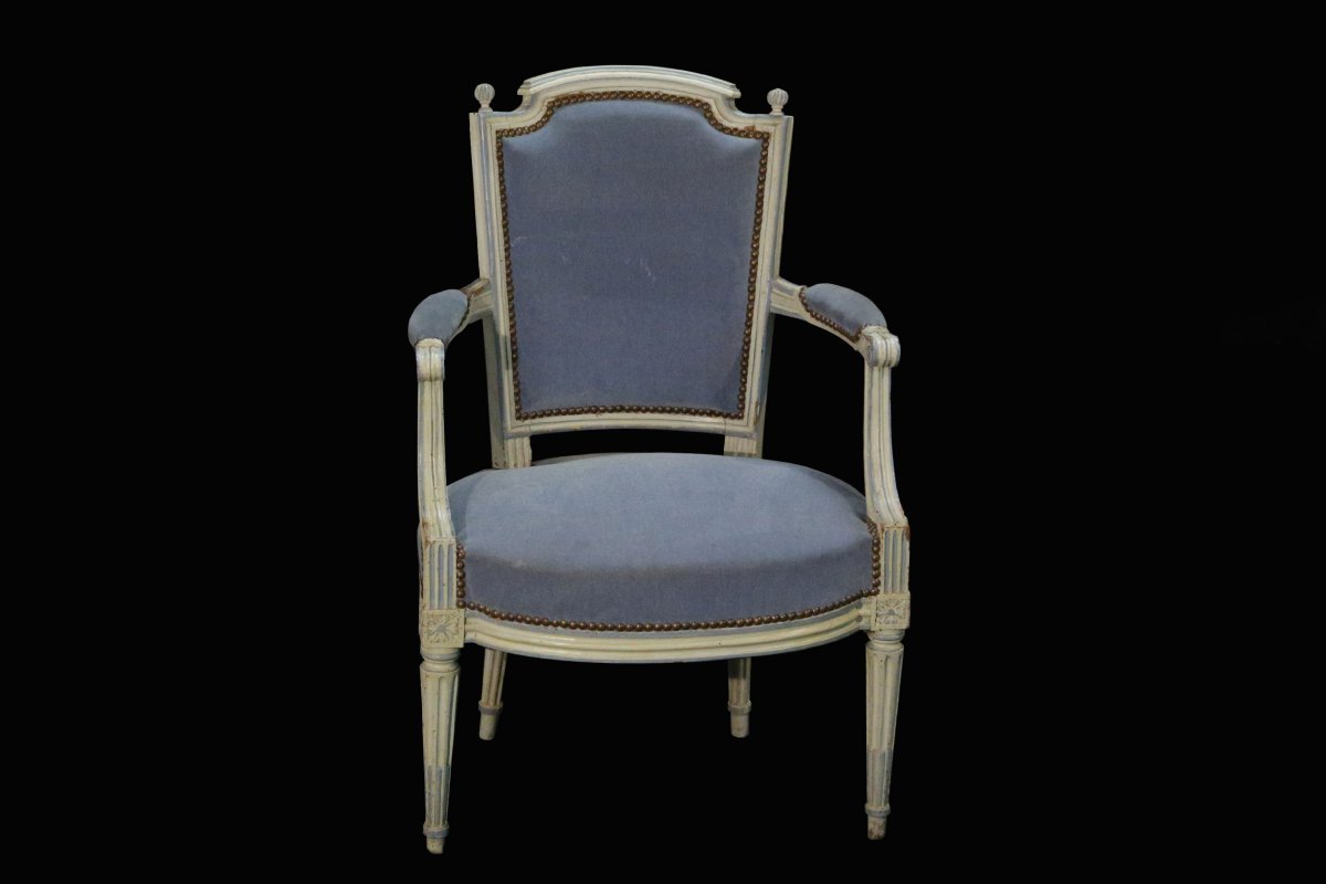 Directoire Armchair, White Patina End 18th -photo-1