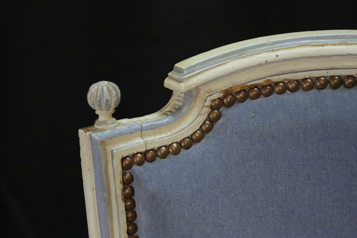 Directoire Armchair, White Patina End 18th -photo-3