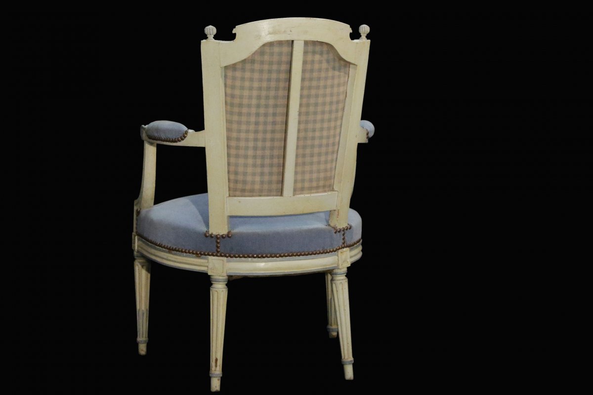 Directoire Armchair, White Patina End 18th -photo-6