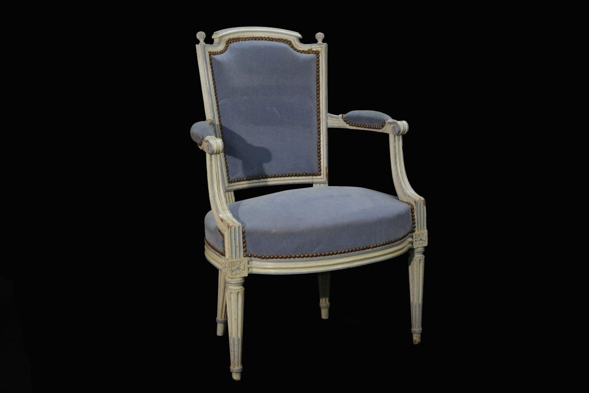 Directoire Armchair, White Patina End 18th 