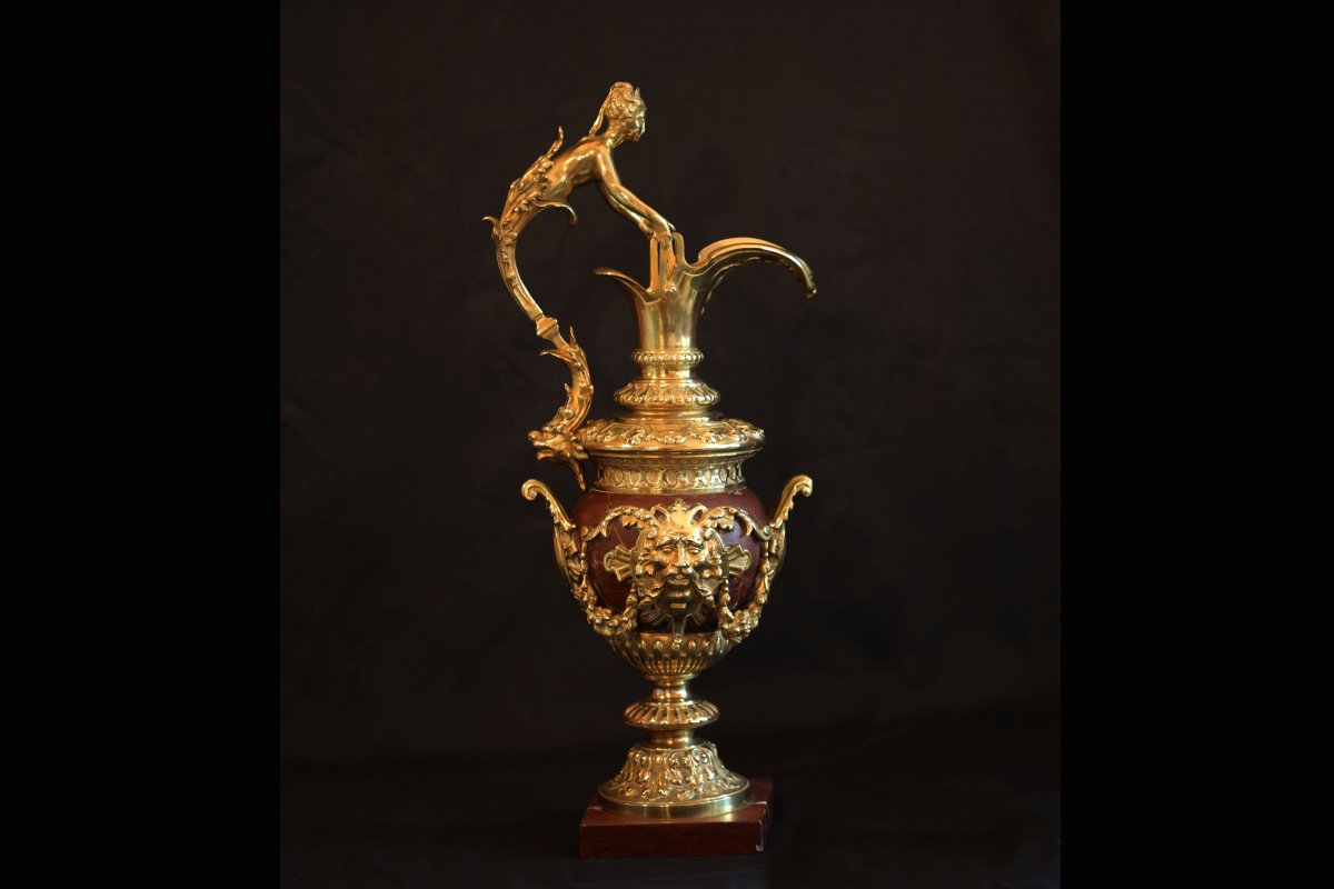 Ewer In Gilt Bronze And Marble, Napoleon III-photo-2