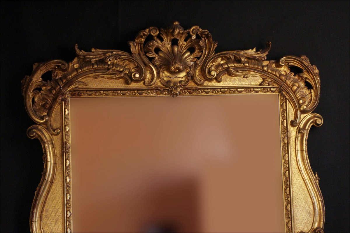 Mirror In Golden Wood With Leaf, 140 X 95 Cm-photo-4