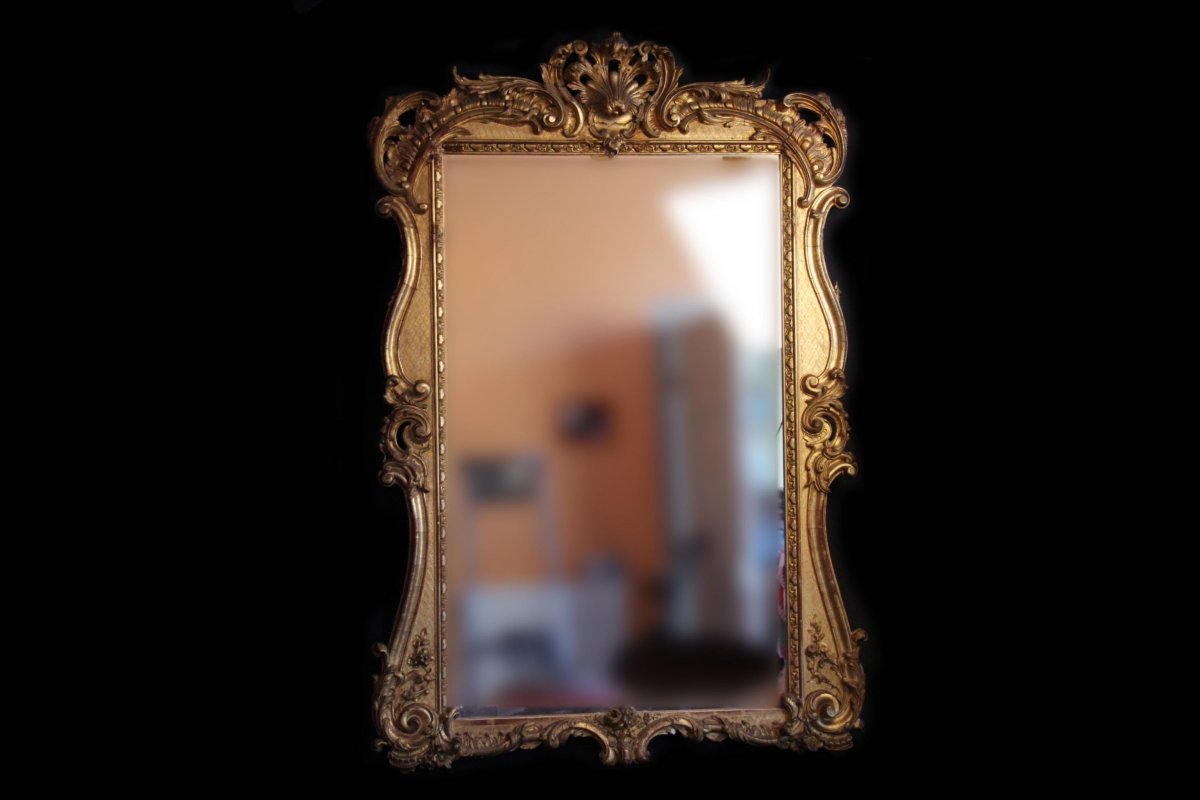 Mirror In Golden Wood With Leaf, 140 X 95 Cm-photo-7