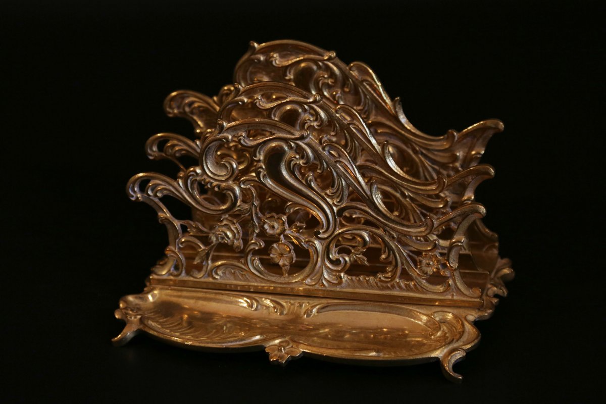 Nécessaire De Bureau En Bronze Doré, XIXème Siècle-photo-2