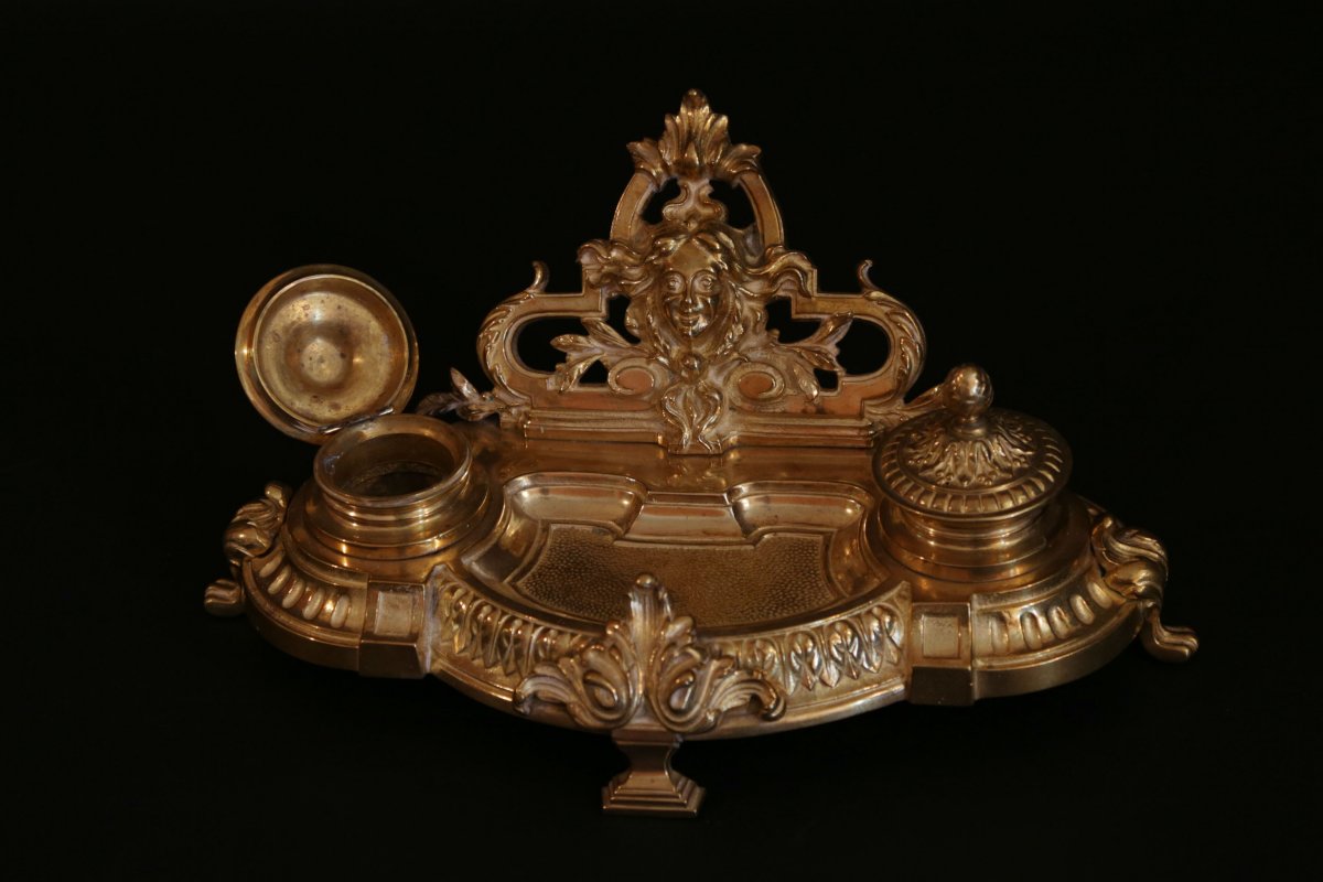 Nécessaire De Bureau En Bronze Doré, XIXème Siècle-photo-3