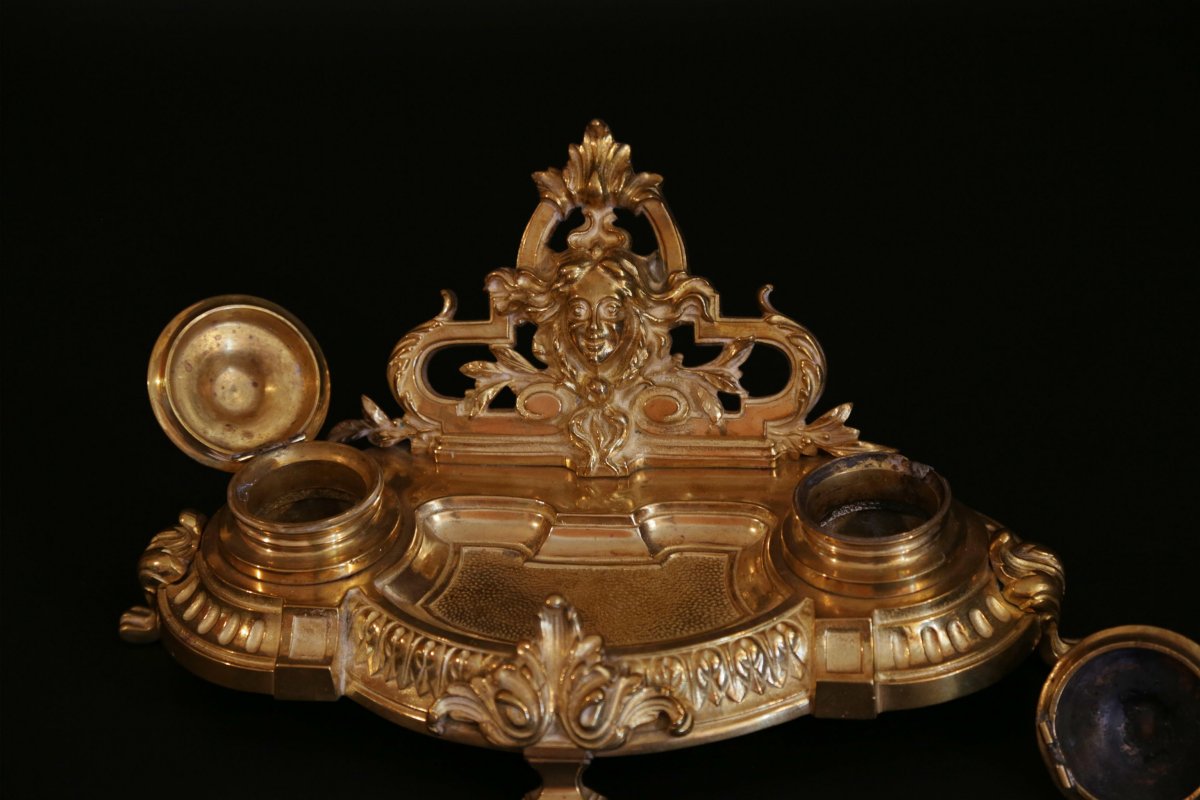 Nécessaire De Bureau En Bronze Doré, XIXème Siècle-photo-6