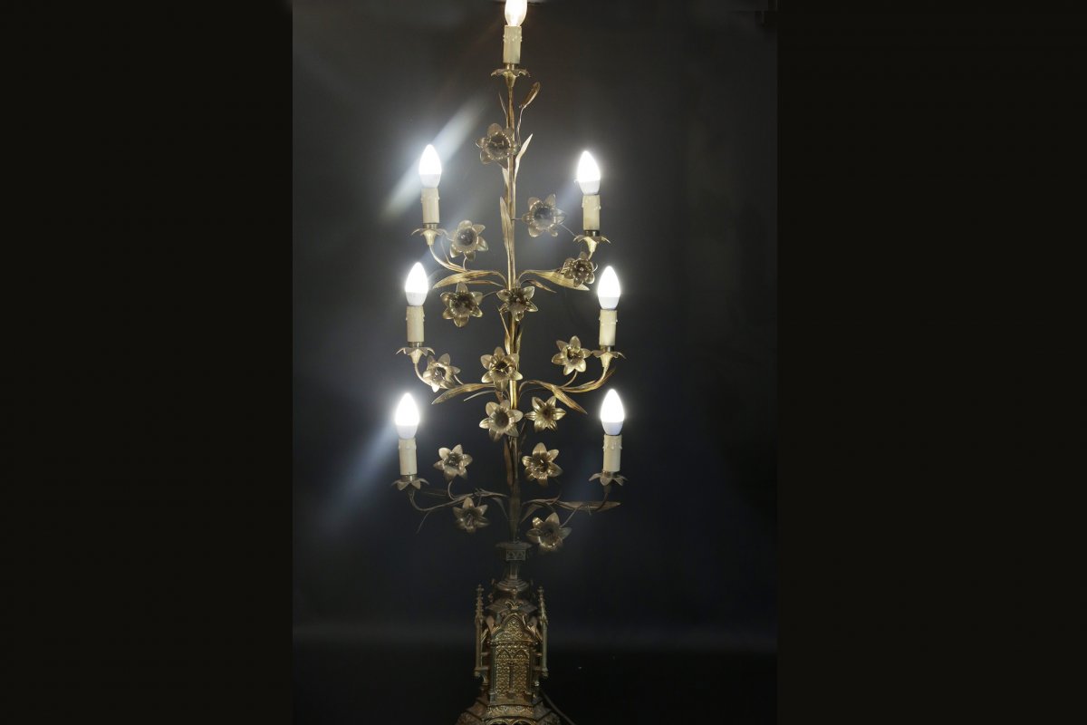 Neo-gothic Brass Lighting, Late Nineteenth Early Twentieth-photo-5