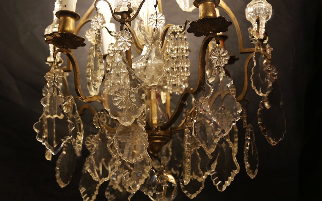 XIXth Chandelier, Pampilles, Crystal And Bronze-photo-2