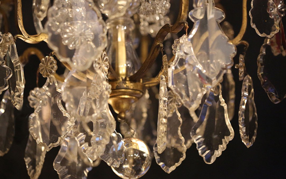 XIXth Chandelier, Pampilles, Crystal And Bronze-photo-4