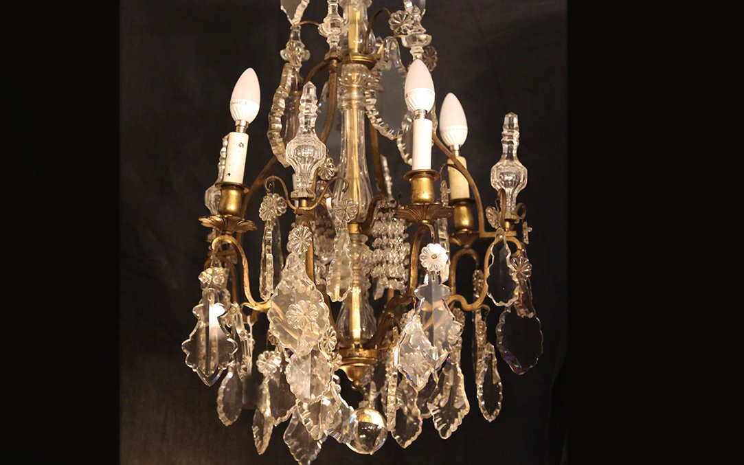 XIXth Chandelier, Pampilles, Crystal And Bronze-photo-5