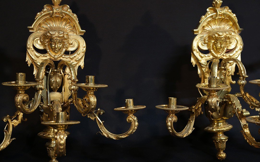 Pair Of Wall Lights, Chiseled Gilt Bronze, Signed H. Picard-photo-3