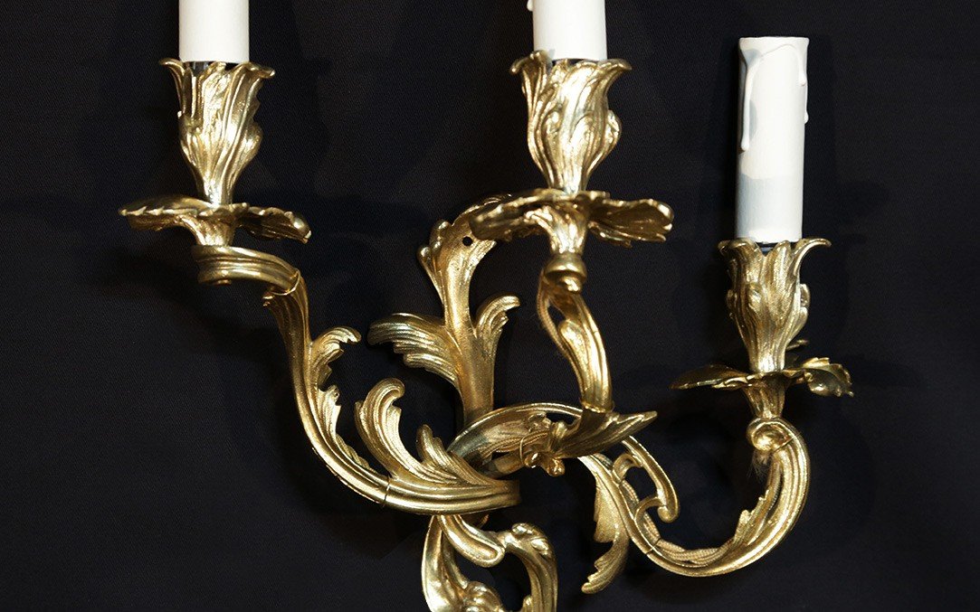 Sconces In Gilt Bronze And Chiseled, XIXth Century-photo-4