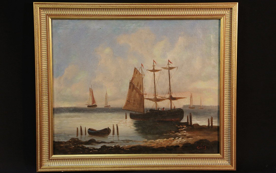 Oil On Canvas, Marine Signed Gabriel Bois, Nineteenth-photo-3