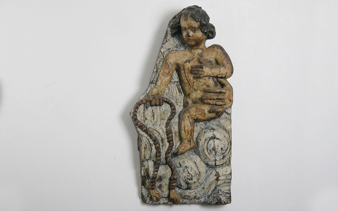 Bas Relief In Polychrome Wood, XVIIth Century