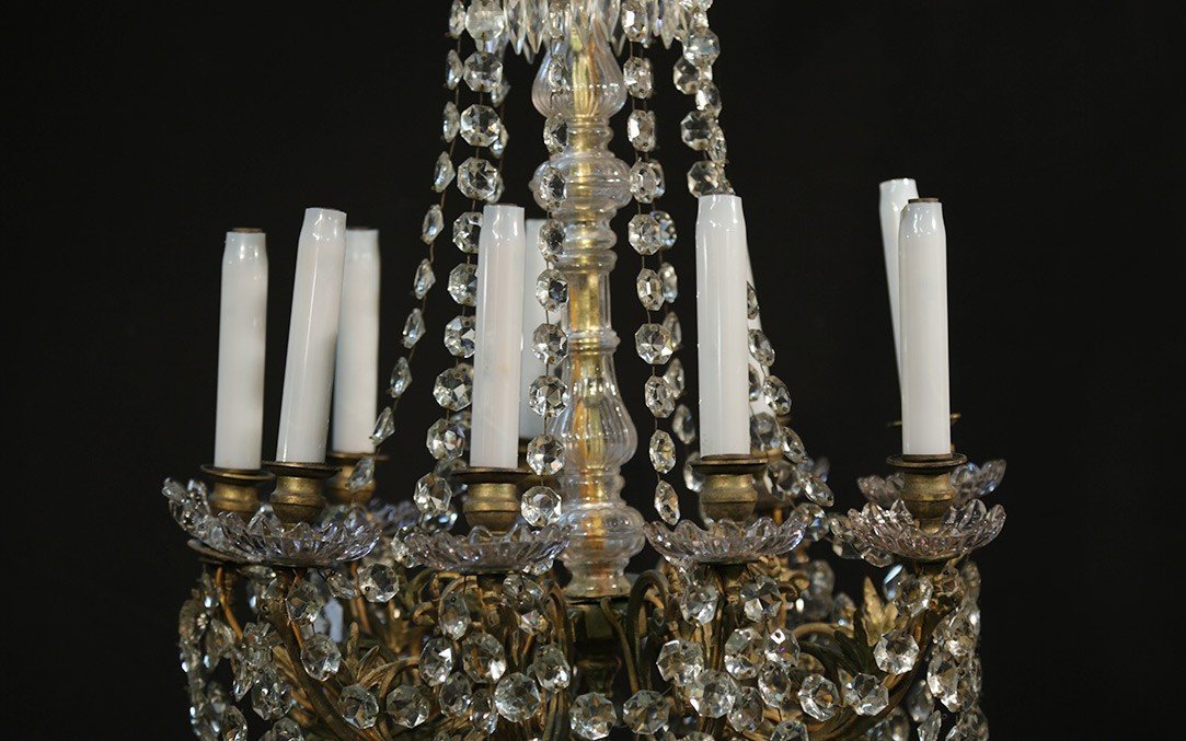 Lustre à Pampilles 9 Lampes, XIXème-photo-4