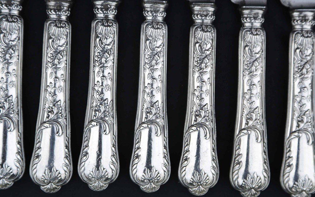Set Of 12 Sterling Silver Stuffed Knives-photo-2