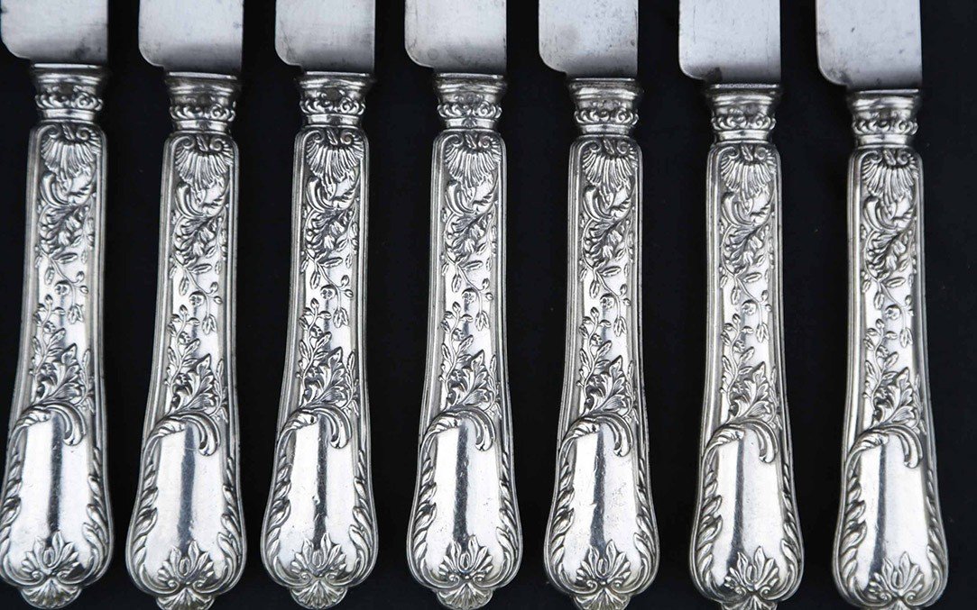 Set Of 12 Sterling Silver Stuffed Knives-photo-4