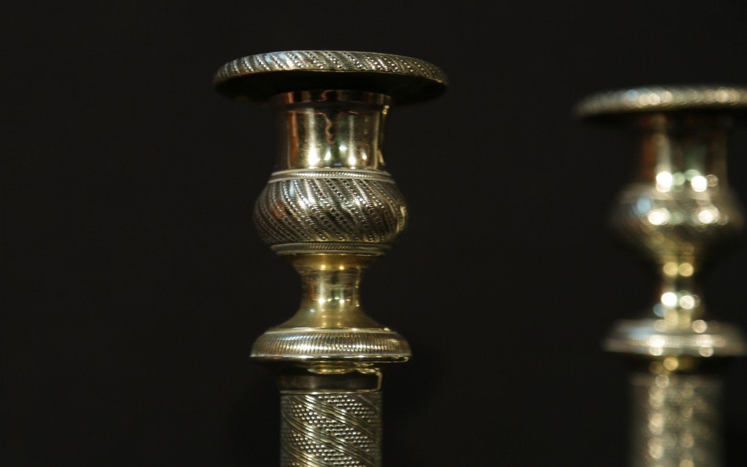 Pair Of Directoire Candlesticks, Bronze-photo-2