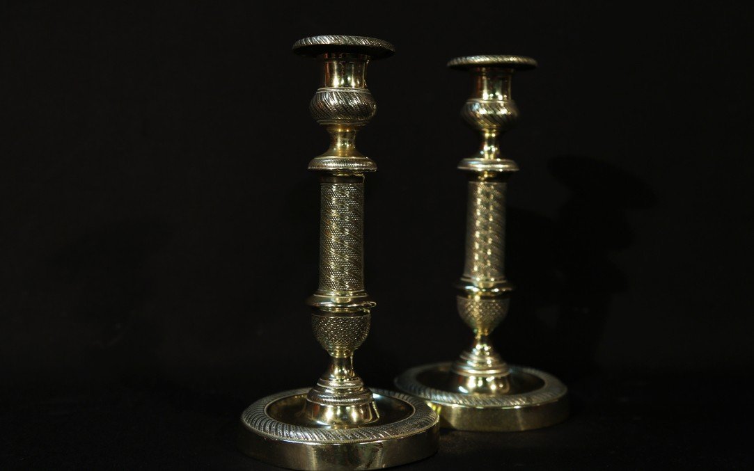 Pair Of Directoire Candlesticks, Bronze