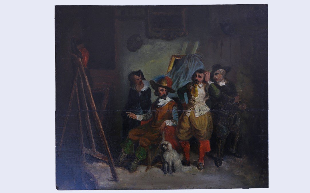 Oil On Wood, XVIIth, Artist In His Workshop, Genre Scene