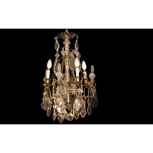 19th Century Chandelier, Tassels, Crystal And Bronze