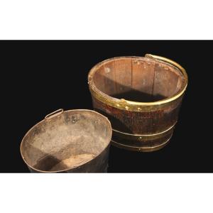 Bucket, English Navy, Wood And Brass, 19th Century 