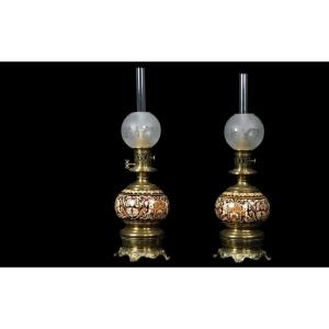 Pair Of Gien Lamps, Non-electrified, 19th Century