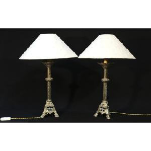 Pair Of Neo-gothic Bronze Lamps 