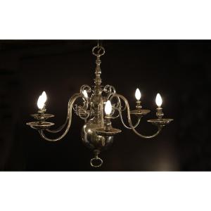 Dutch Chandelier, 18th Century, Silvered Bronze