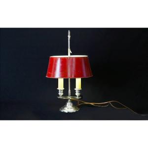 Lampe Bouillotte Deux Feux, Bronze Argenté, XIXème Siècle