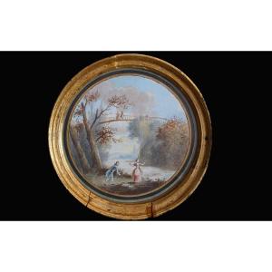 Miniature XVIIIeme, peinture sur papier (daim.12cm)