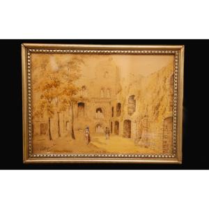 Lavis, XVIIIe siècle, paysage de ruine 