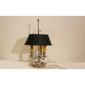 Bouillotte Lamp, Silvered Bronze, 19th Century, Electrified