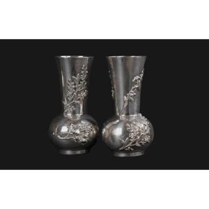 Paire de vases Art Nouveau, Argent, Minerve