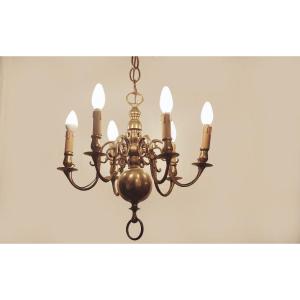 Small Dutch Chandelier, Bronze, 18th Century 
