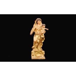 Virgin And Child, Gilded Wood 18th Century