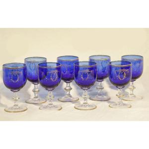 8 Blue Crystal Glasses, Napoleon III