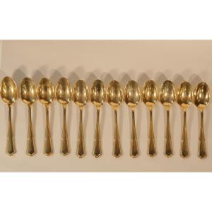 12 cuillères à dessert, plaquées or 