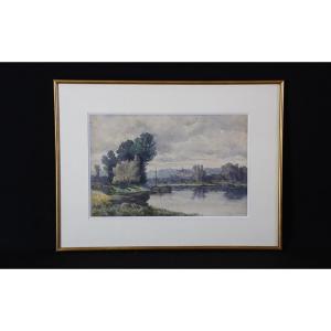 Paysage aquarelle, XIXème, L.H. Delcus (56 x 42 cm) 